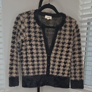 L'AGENCE Black and Cream/Tan Textured Cardigan. Cropped